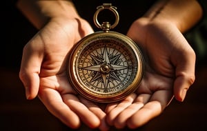 A pair of women's hands holding a compass