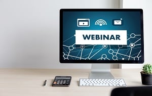 Computer monitor with the word webinar on it 