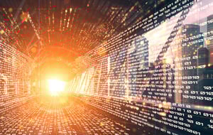 abstract image of light rays and code 